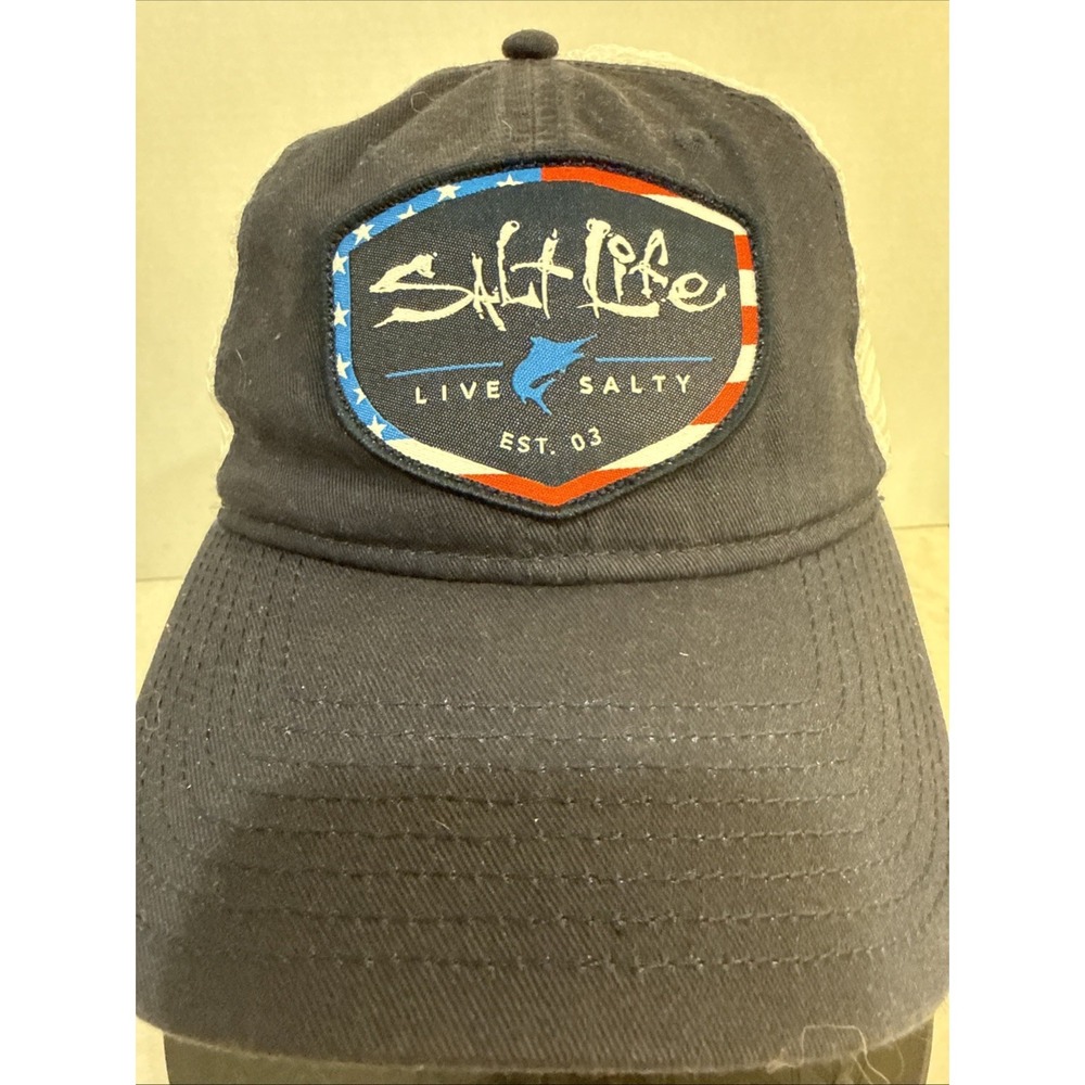 Salt Life Blue White Mesh Trucker Hat live Salty  Patch Snapback Cap